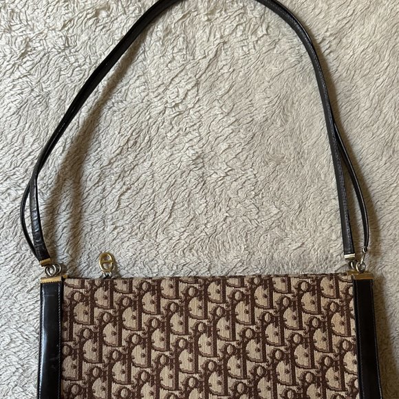 CHRISTIAN DIOR Authentic Vintage Shoulder Clutch Bag Canvas Leather Bord… - Picture 5 of 11